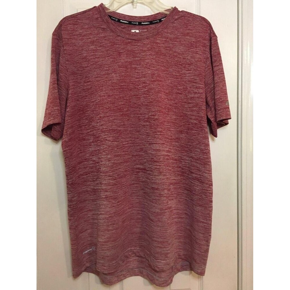 Mens Russell Dri-Power 360 Tee Shirt  LG Training Fit Red Patterned